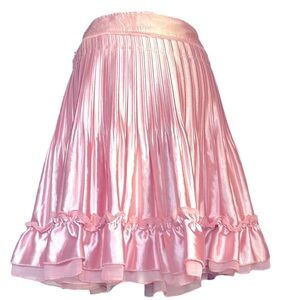 Shiny, soft pink, permanent pleated, full, flouncy flirty skirt.